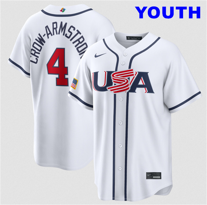 Youth USA Baseball #4 Crow-Armstrong White 2026 World Baseball Classic Home Stadium Stitched Jersey