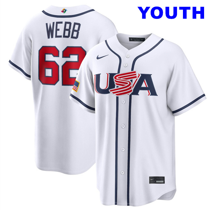 Youth USA Baseball #62 Logan Webb White 2026 World Baseball Classic Home Stadium Stitched Jersey