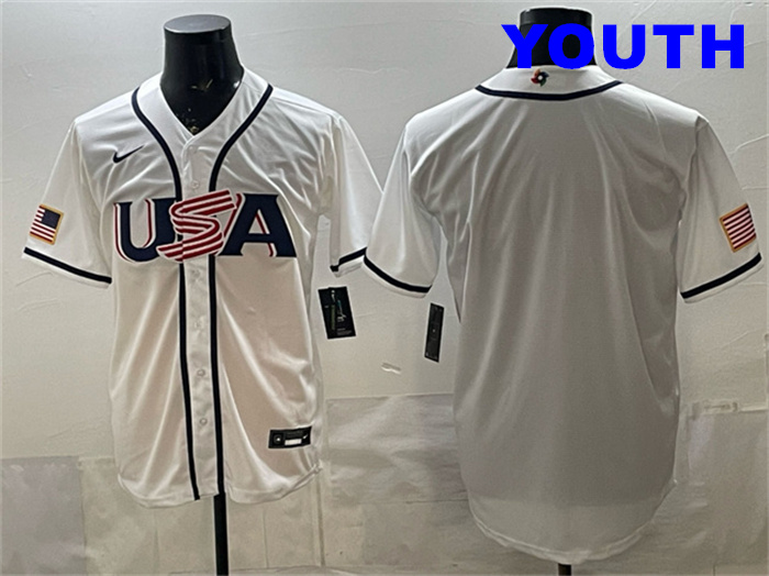 Youth USA Baseball Blank White 2026 World Baseball Classic Home Stadium Stitched Jersey