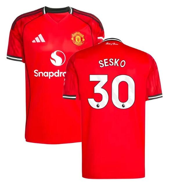 Men's Manchester United #30 Sesko 2025-26 Home Soccer Shirt Jerseys