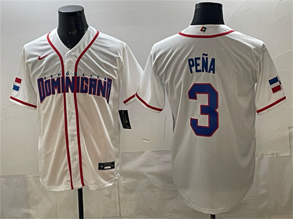 Men's Dominican Republic Baseball #3 Jeremy Pena White 2026 World Baseball Classic Home Stadium Stitched Jersey