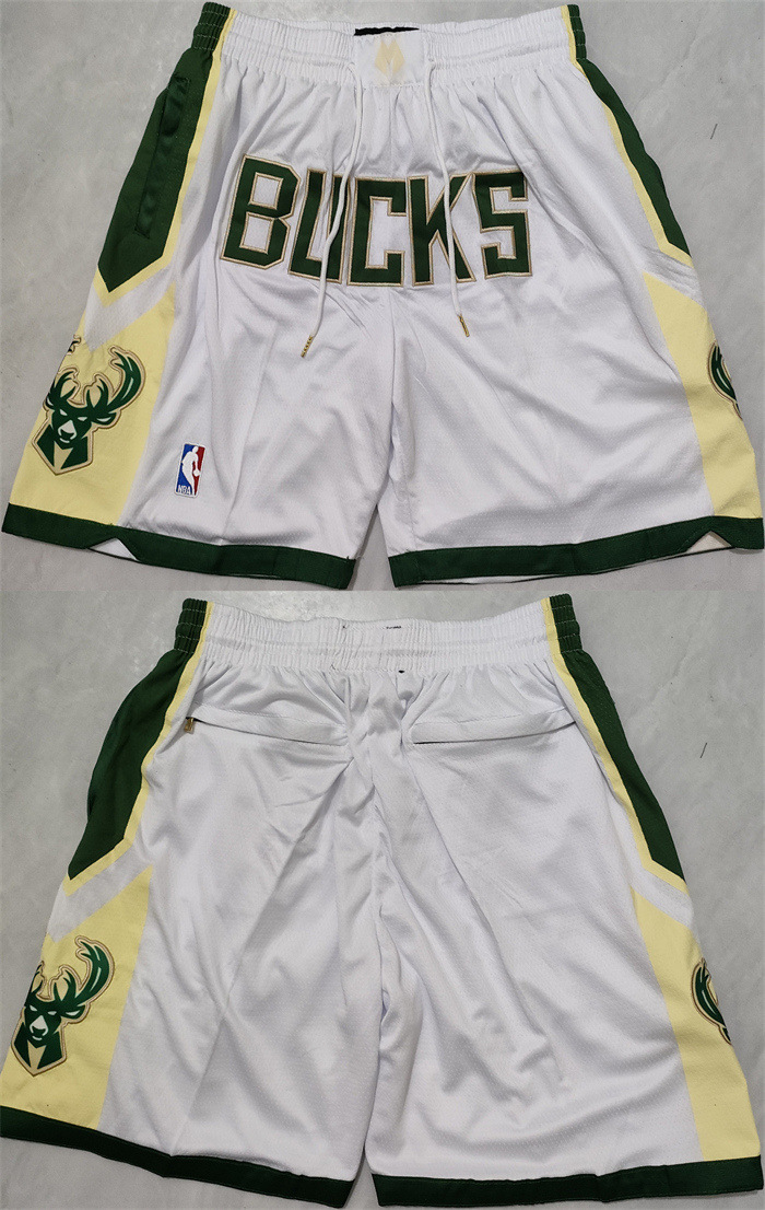 Mens Milwaukee Bucks White Shorts (Run Small)