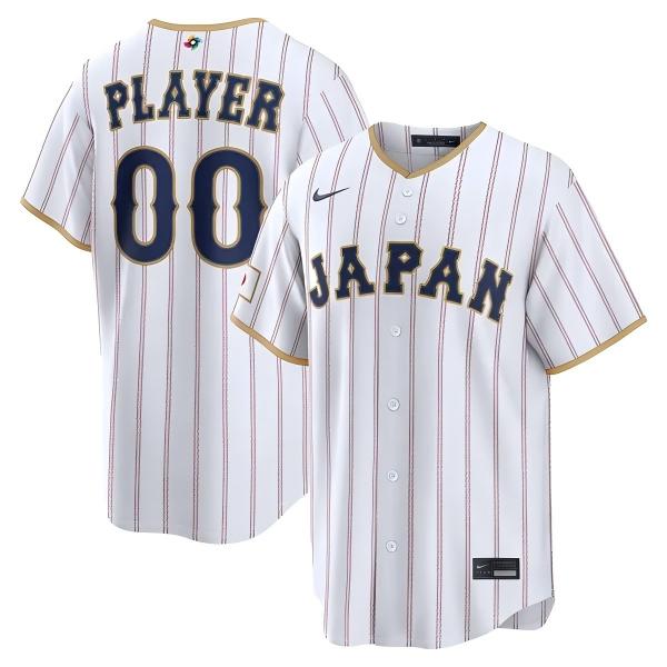 Men's Japan Baseball Custom Navy 2026 World Baseball Classic Road Stadium Stitched Jersey White Pinstripe