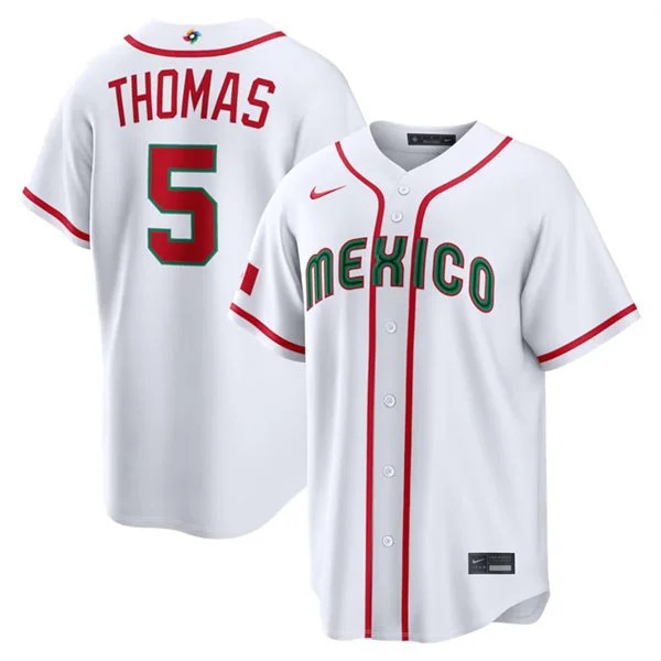 Mexico Baseball #5 Alek Thomas Nike White 2026 World Baseball Classic Home Stadium Jersey