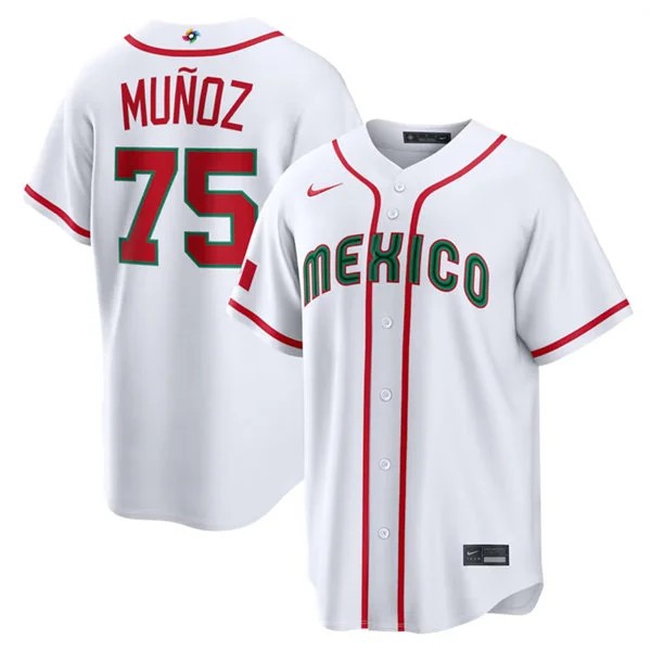 Mexico Baseball #75 Andres Munoz Nike White Home 2026 World Baseball Classic Limited Jersey
