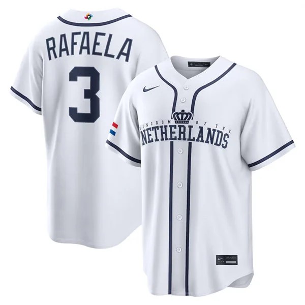 Netherlands Baseball #3 Ceddanne Rafaela Nike White 2026 World Baseball Classic Home Stadium Jersey