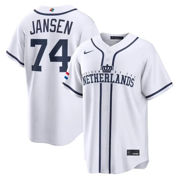 Netherlands Baseball #74 Kenley Jansen Nike White 2026 World Baseball Classic Home Stadium Jersey