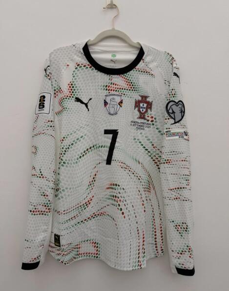 Portugal #7 RONALDO 2025-26 Away With Patches White Long Sleeve Ultraweave Shirt Jersey