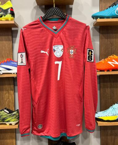 Portugal 7 Cristiano Ronaldo With Patches 2026-27 Long Sleeve Home Red Soccer Jersey