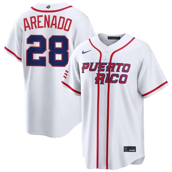Puerto Rico Baseball #28 Nolan Arenado Nike White Home 2026 World Baseball Classic Limited Jersey