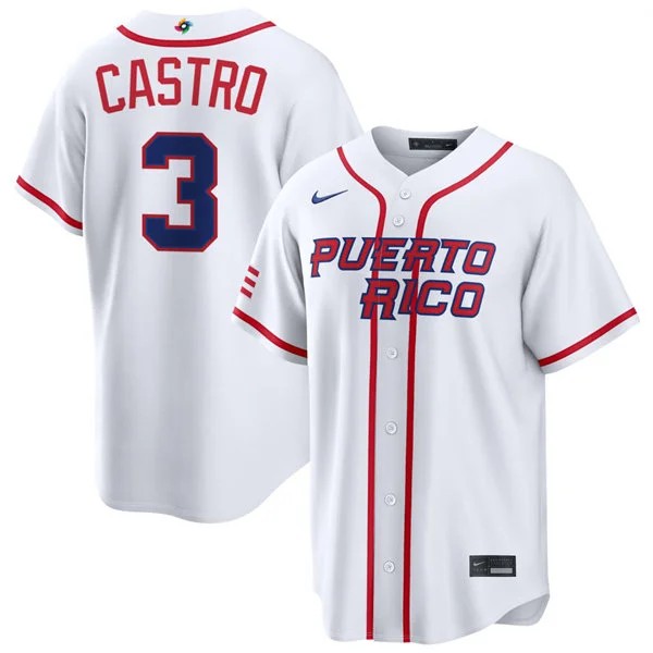 Puerto Rico Baseball #3 Willi Castro Nike White Home 2026 World Baseball Classic Limited Jersey