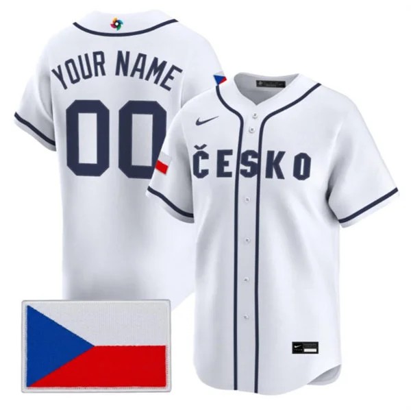 Custom Czech Republic Baseball Nike White 2026 World Baseball Classic Jersey