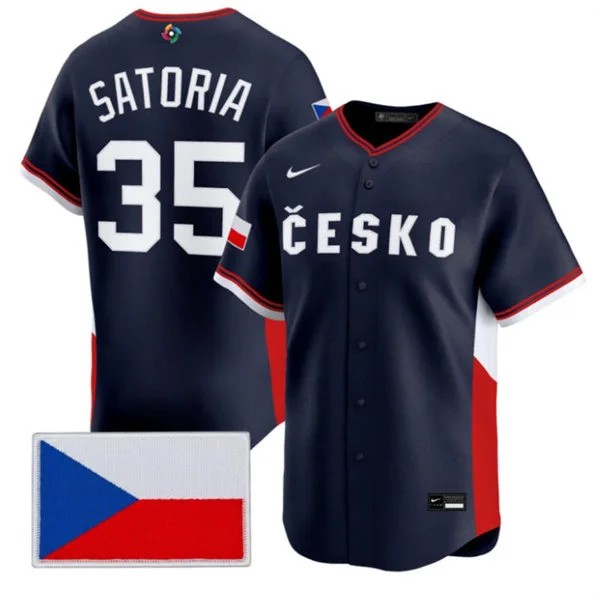 Czech Republic Baseball #35 Ondej Satoria Nike Navy 2026 World Baseball Classic Jersey