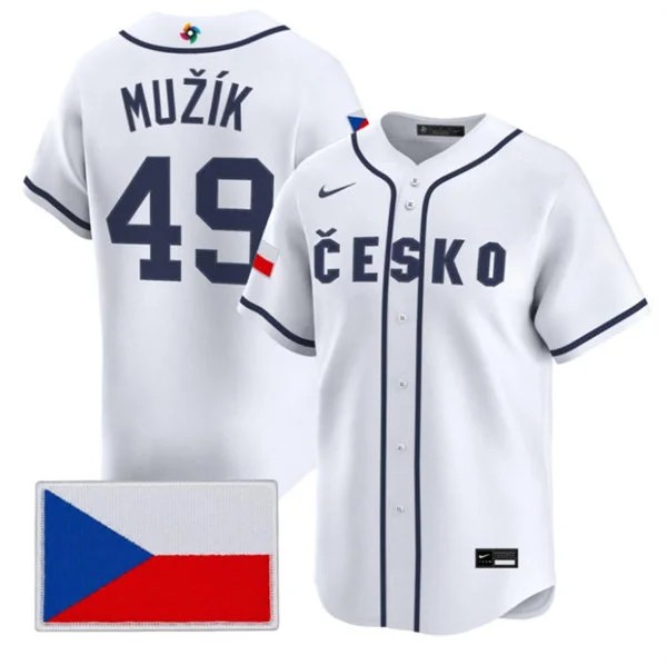 Czech Republic Baseball #49 Martin Muk Nike White 2026 World Baseball Classic Jersey