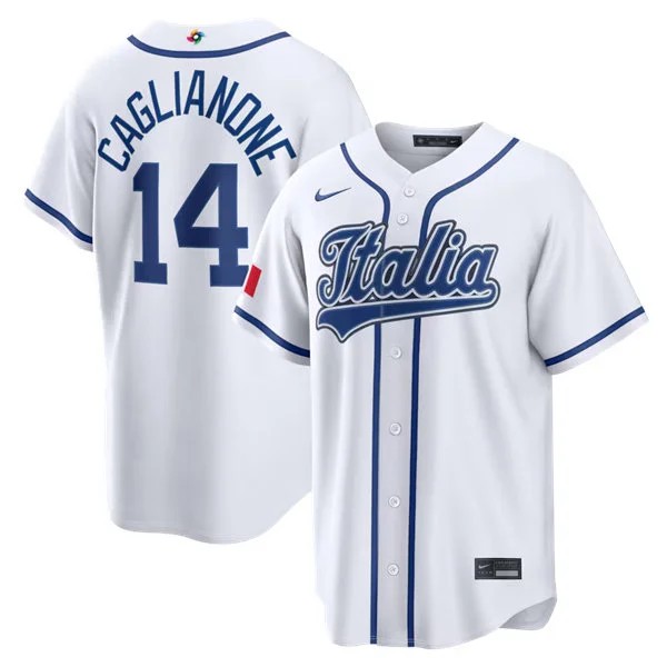 Italy Baseball #14 Jac Caglianone Nike White 2026 World Baseball Classic Home Stadium Jersey