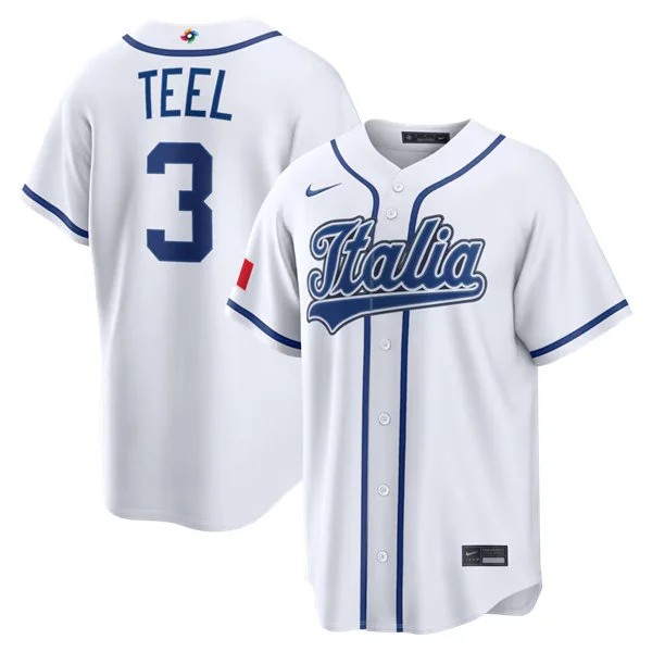 Italy Baseball #3 Kyle Teel Nike White 2026 World Baseball Classic Home Stadium Jersey
