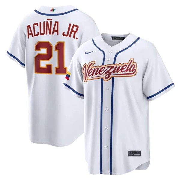 Venezuela Baseball #21 Ronald Acuna Jr. Nike White 2026 World Baseball Classic Home Stadium Jersey