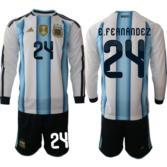 Men's Argentina #24 E.FEANANDEZ Long Sleeve National Team FIFA x World Cup 2026 Home White On Field Jersey