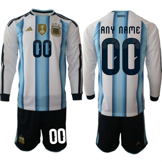 Men's Argentina Custom Any Name And Number Long Sleeve National Team FIFA x World Cup 2026 Home White On Field Jersey
