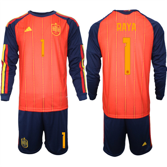 Men's Spain #1 RAYA National Team FIFA x World Cup 2026 Long Sleeve Home Red On Field Jerseys
