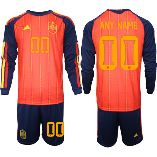 Men's Spain Custom Any Name And Number National Team FIFA x World Cup 2026 Long Sleeve Home Red On Field Jerseys