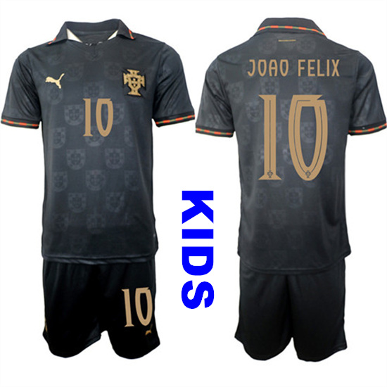 Youth Portugal #10 JOAO FELIX National Team FIFA x World Cup 2026 Away Gray On Eusebio special edition Kids Jersey
