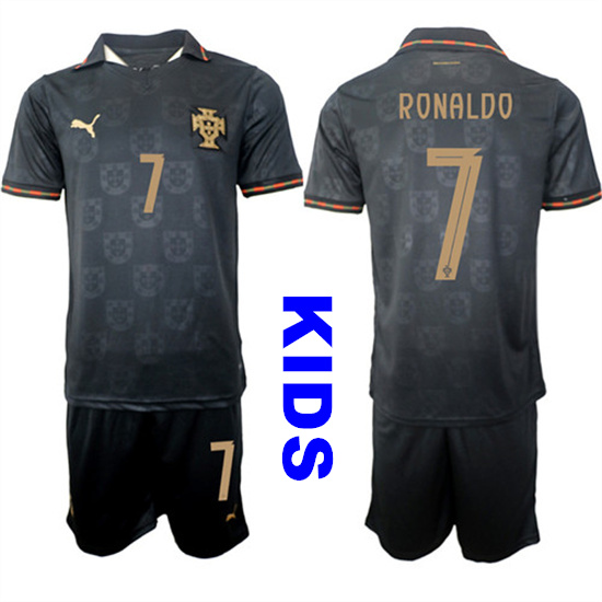 Youth Portugal #7 RONALDO National Team FIFA x World Cup 2026 Away Gray On Eusebio special edition Kids Jersey