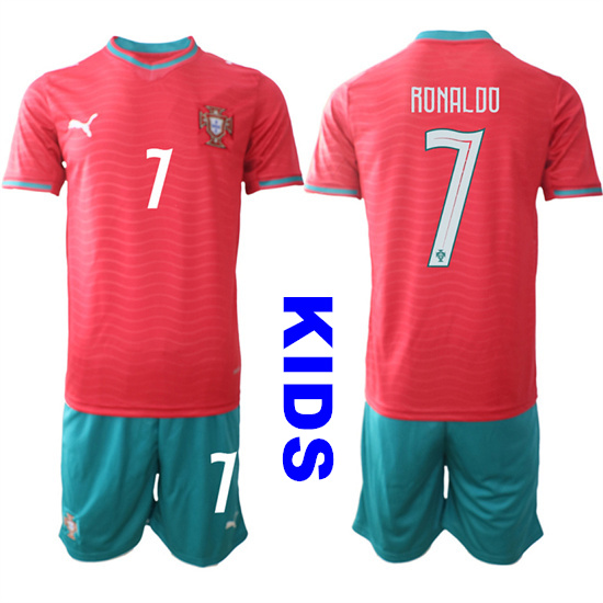 Youth Portugal #7 RONALDO National Team FIFA x World Cup 2026 Home Red On Eusebio special edition Kids Jersey