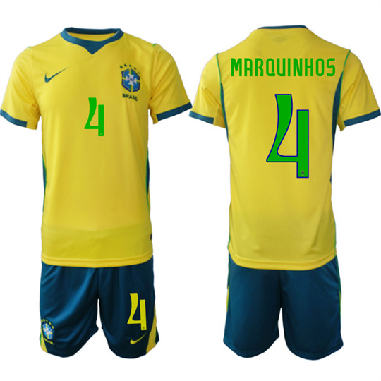 Men's Brazil #4 MARQUINHOS National Team FIFA x World Cup 2026 Home On Field Jersey