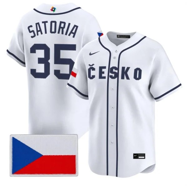 Men's Czech Republic Baseball #35 Ondej Satoria Nike White 2026 World Baseball Classic Jersey