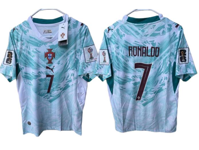 Men's Portugal #7 Cristiano Ronaldo With Patches World Cup 2026 Away FIFA Soccer Jersey