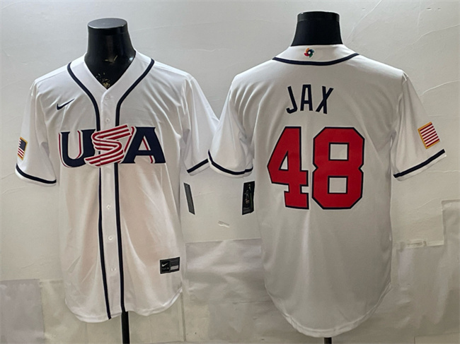 Men's USA Baseball #48 Griffin Jax White 2026 World Baseball Classic Home Stadium Stitched Jersey