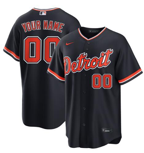 Men's Custom Detroit Tigers Nike Alternate Replica Navy Jersey