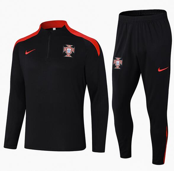 Portugal 2024-25 Tracksuits Black Training Sweatshirt and Pants