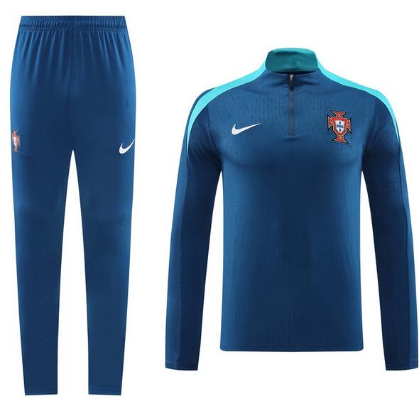 Portugal 2024-25 Tracksuits Blue Training Sweatshirt and Pants Player Version