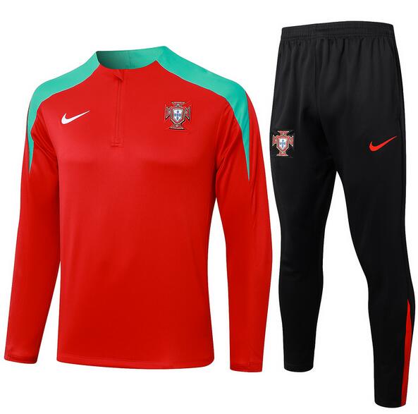 Portugal 2024-25 Tracksuits Red Green Training Sweatshirt and Pants