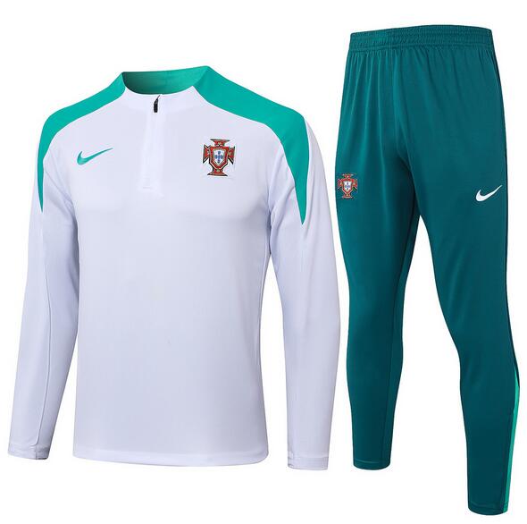 Portugal 2024-25 Tracksuits White Green Training Sweatshirt and Pants