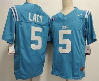 Men's Ole Miss Rebels #5 Kewan Lacy Limited Light Blue FUSE College Football Jersey