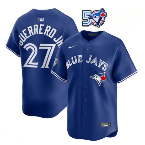Men's Toronto Blue Jays #27 Vladimir Guerrero Jr. Nike Blue 50th Season Patch Stadium CoolBase Jersey