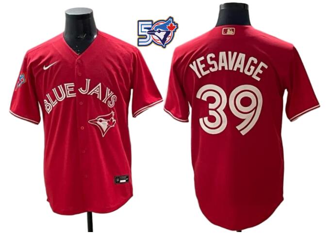 Men's Toronto Blue Jays #39 Trey Yesavage Nike Red Alternate 50th Season Patch Stadium Jersey