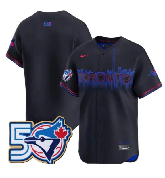 Men's Toronto Blue Jays Blank 50th Season Patch Navy 2024 City Connect Limited Stitched Baseball Jersey