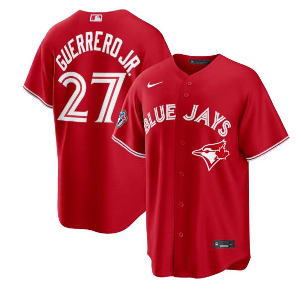 Men's Toronto Blue Jays #27 Vladimir Guerrero Jr. 50th Season Patch Stadium Nike Red Alternate Jersey