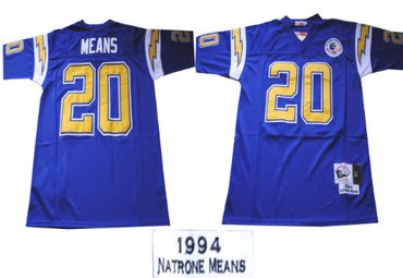 San Diego Chargers #20 Natrone Means Navy Blue Throwback Jersey