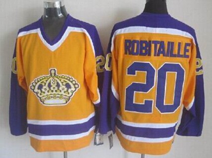 Los Angeles Kings #20 Luc Robitaille Yellow With Purple Throwback CCM Jersey