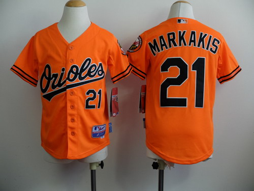 Baltimore Orioles #21 Nick Markakis Orange Kids Jersey