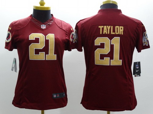 Nike Washington Redskins #21 Sean Taylor Red With Gold Limited Womens Jersey 