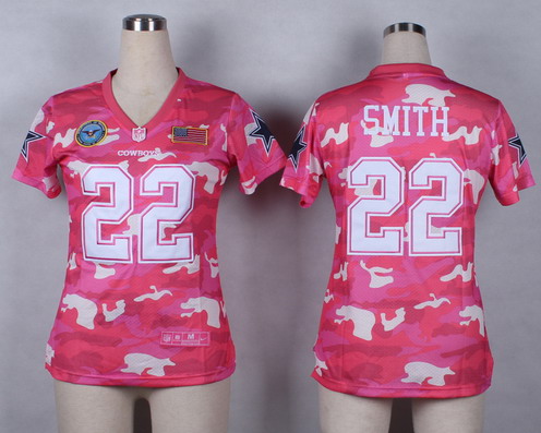 Nike Dallas Cowboys #22 Emmitt Smith 2014 Salute to Service Pink Camo Womens Jersey
