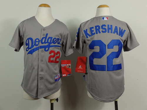 Los Angeles Dodgers #22 Clayton Kershaw 2014 Gray Kids Jersey