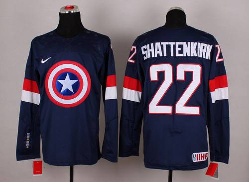 2015 Men's Team USA #22 Kevin Shattenkirk Captain America Fashion Navy Blue Jersey
