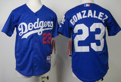 Los Angeles Dodgers #23 Adrian Gonzalez Blue Kids Jersey 
